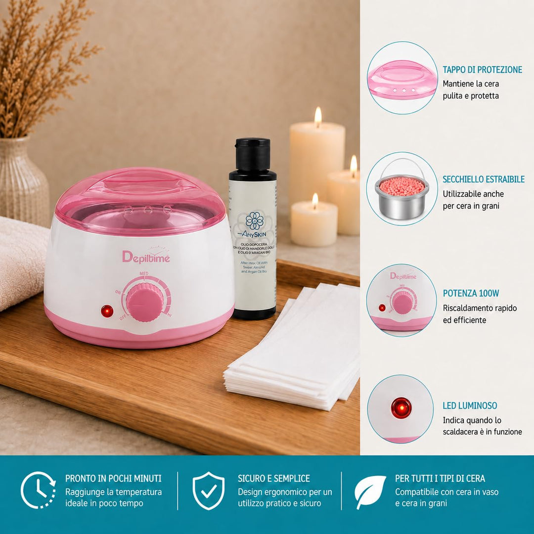 ANYSKIN DEPILATION KIT> WACHSWÄRMER + LIPO VASE WACHS + NACH WACHS ANYSKIN + 100 EPILATIONSSTREIFEN