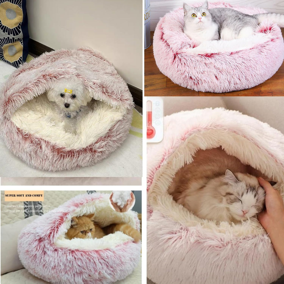 Flauschig Haustierbett Waschbar Katzenbett Hundebett Plüsch Katzenkissen Warm Kuschelbett mit Kapuze