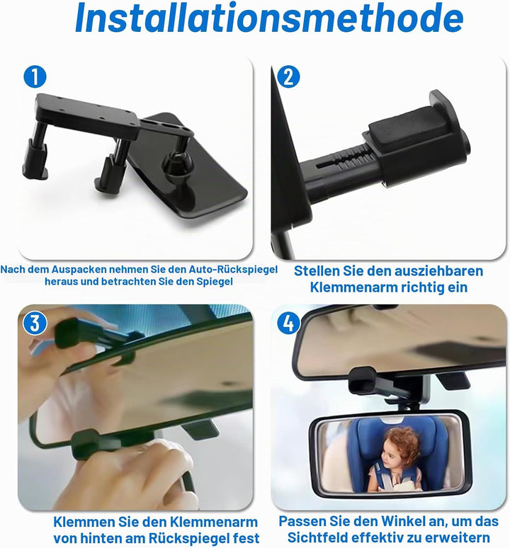 Spiegel Auto Baby, Rückspiegel Baby Auto mit Gefederten Clips, Glas-Spiegel, 360° Drehbar, Rücksitzs
