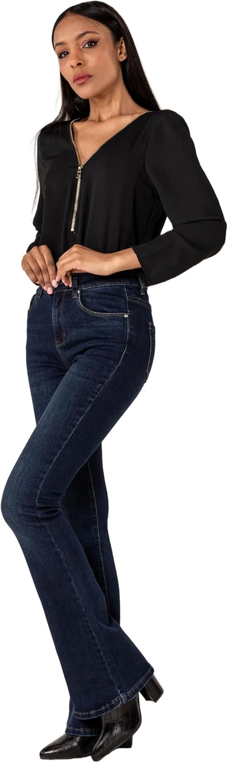 Nina Carter P212 Damen Tall Bootcut Jeans High Waist Schlaghosen Stretchjeans Jeanshosen Used-Look X