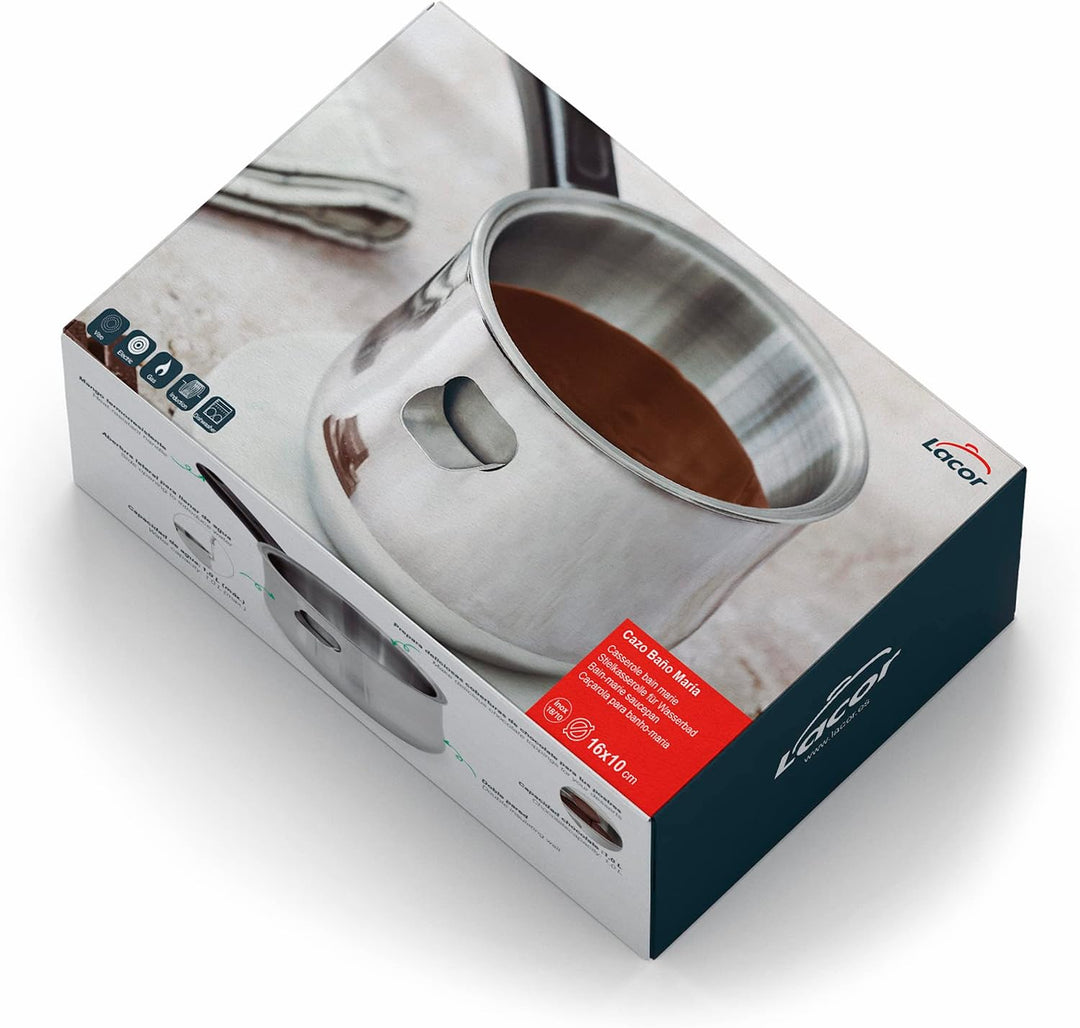 LACOR - 62600 - Wasserbadetopf, 18/10 Edelstahleimer, hitzebeständiger Griff, seitliche Öffnung für