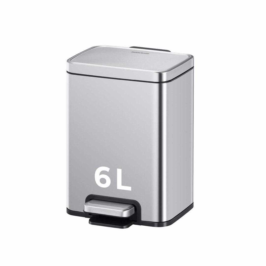 Fackelmann CHICAGO Pedal-Abfallsammler 6L – Edelstahl matt, fingerabdruckfrei, mit stabilem Pedal un