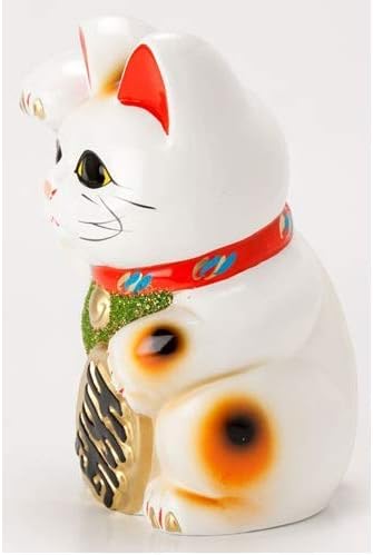 Glückskatze, Maneki Neko mit gehobener rechten Pfote, aus Tokoname-Porzellan, Weiss, 19 cm, hergeste
