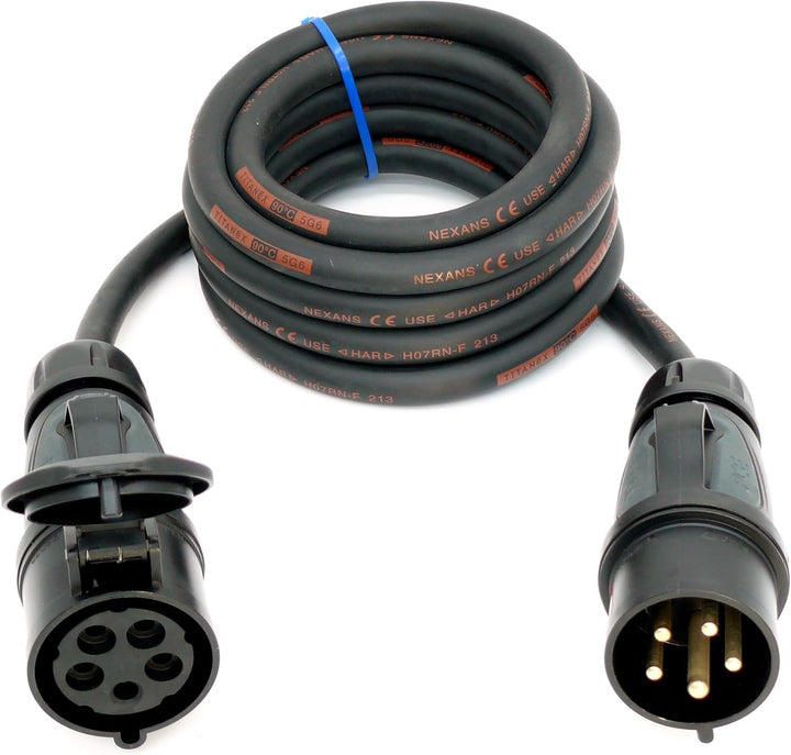 CEE Starkstromkabel (1,5m-50m) 32A Verlängerungskabel Titanex H07RN-F 5x6mm² mit schwarzem PCE Grip