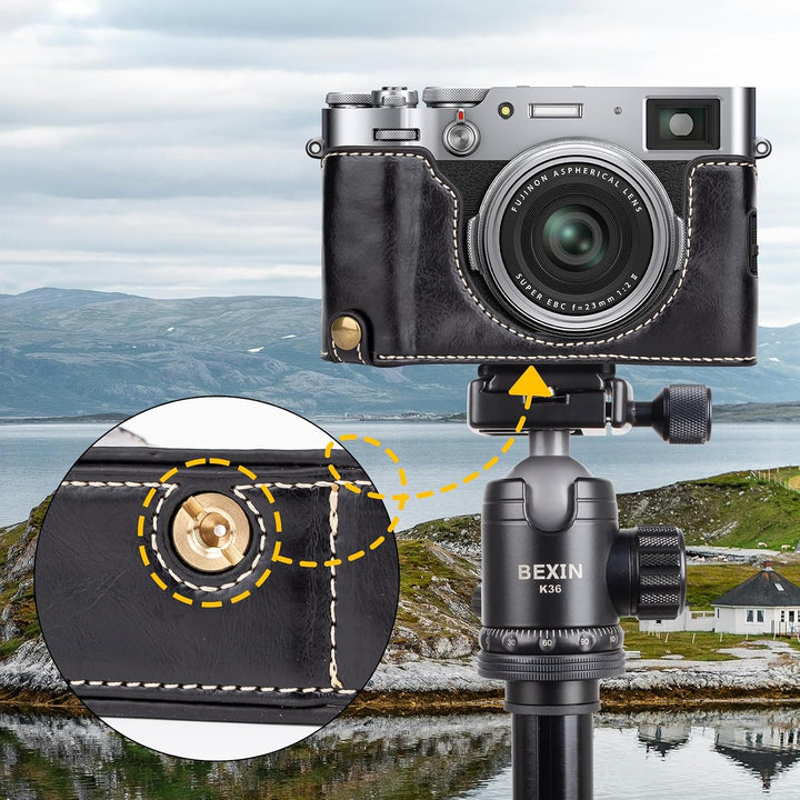 MUZIRI KINOKOO PU-Leder Tasche für Fuji X100VI, schützende Halbhülle, kompatibel mit Fujifilm X100VI
