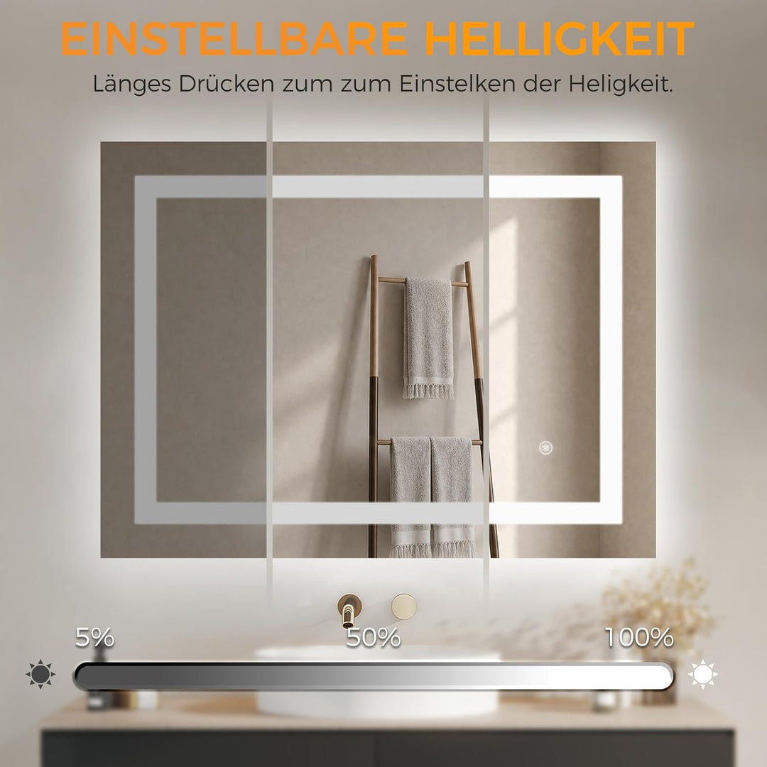 IMPTS Badspiegel mit Beleuchtung 80x60cm LED Spiegel Bad Dimmbar Serie D, Dimmbar 80L x 60B cm, Seri