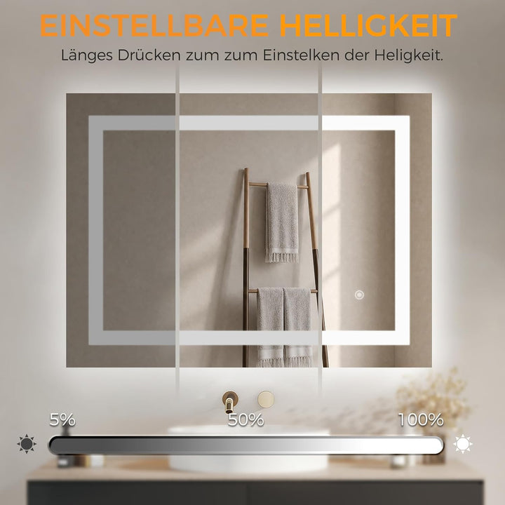 IMPTS Badspiegel mit Beleuchtung 80x60cm LED Spiegel Bad Dimmbar Serie D, Dimmbar 80L x 60B cm, Seri