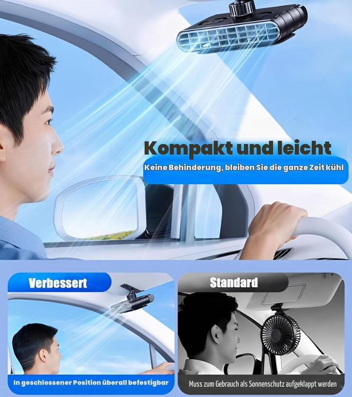 Auto-Sonnenblendenventilator, 5-Stufig Clip Ventilator für Auto-Sonnenschutz, mit 360° drehbarer Hal