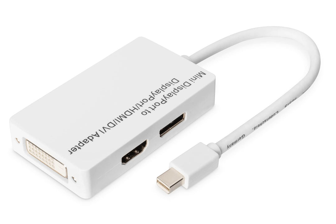 DIGITUS DisplayPort Verteilerkabel, miniDP - DP+HDMI+DVI St/Bu, 0.2m, DP 1.1a kompatibel, Weiss Full