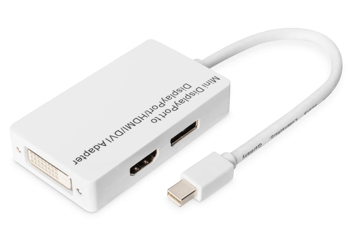 DIGITUS DisplayPort Verteilerkabel, miniDP - DP+HDMI+DVI St/Bu, 0.2m, DP 1.1a kompatibel, Weiss Full