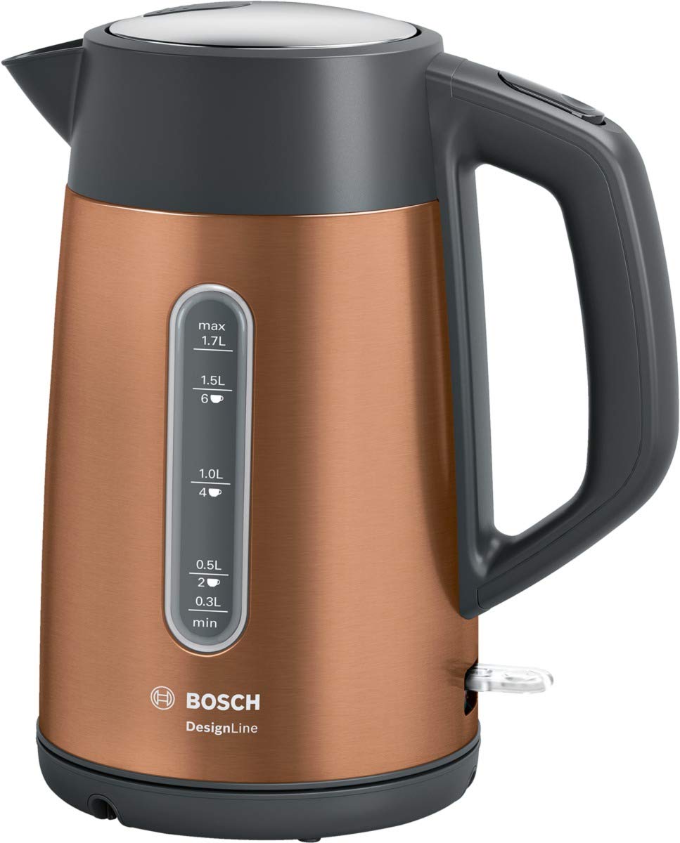 Bosch kabelloser Wasserkocher DesignLine TWK4P439, Ausgiessen ohne Spritzer, Tassenanzeige, Wasserst