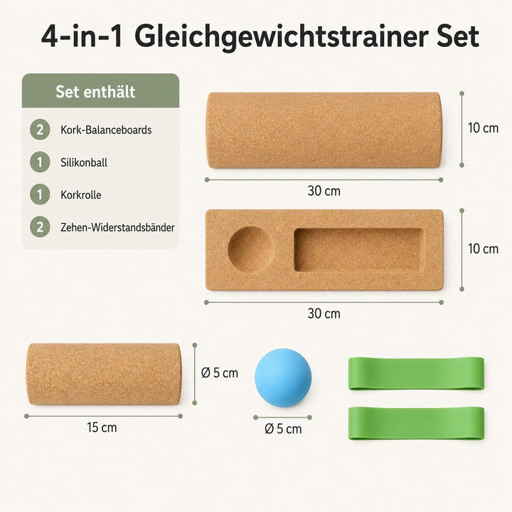 Balance Board aus Naturkork 10×30 cm, Fusstrainer mit Silikonball