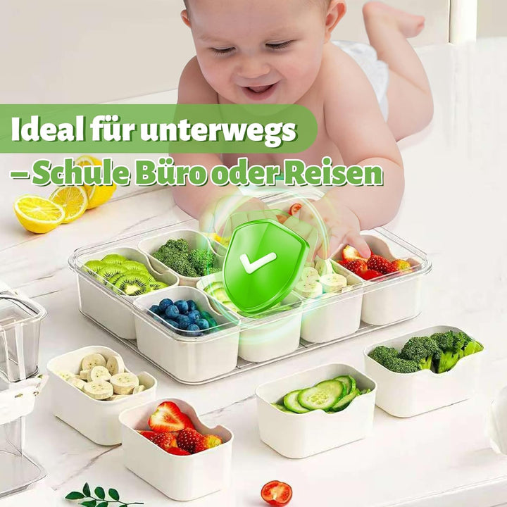 Snackbox mit 8 Fächern &amp; Deckel - Tragbare Snackschale mit Griff, Luftdicht &amp; Spülmaschinenfest, Sna