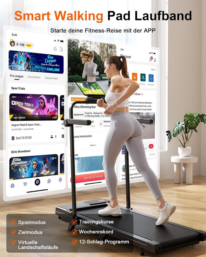 Superun Walking Pad mit Steigung 6% – Laufband für Zuhause max 6km/h &amp; 12km/h mit App und Fernbedien