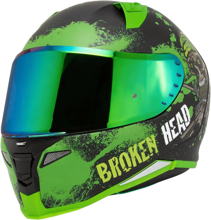 Broken Head Jack S. V2 Pro - Integral-Helm Grün- Sport-Motorrad-Helm Mit 2 Visieren (Klares + Gratis
