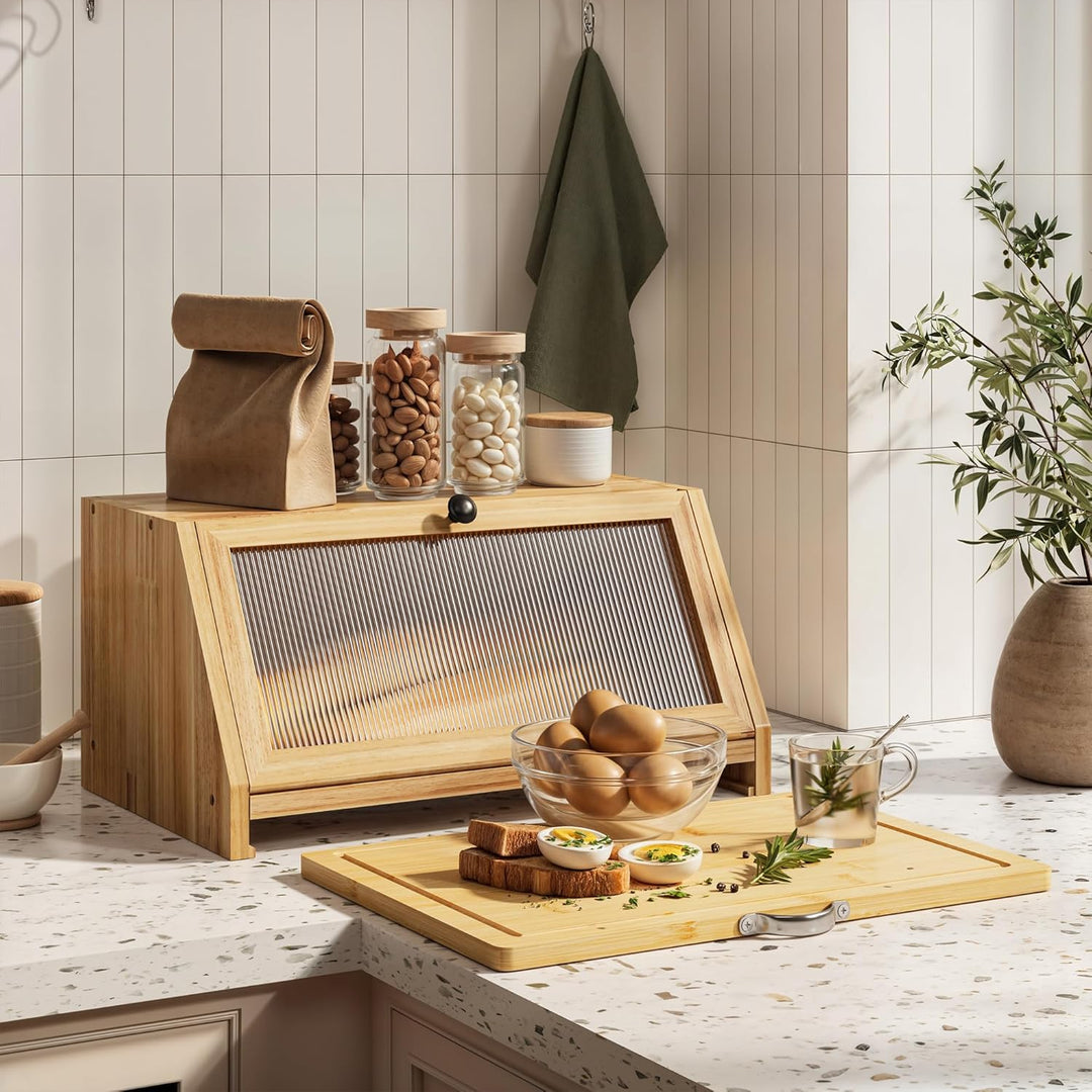 YOUDENOVA Brotkasten mit Schneidebrett, Holz Brotkorb Boxen Aufbewahrung Brotbox, Aufbewahrungsbox f