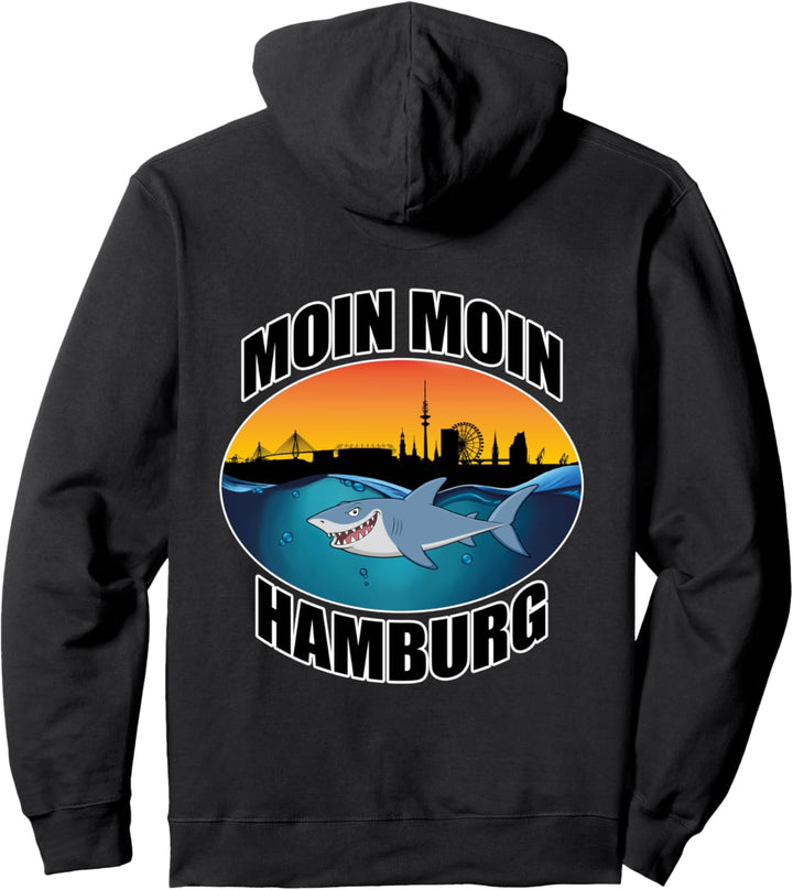 Moin Hamburg Hai Skyline Hafen Cartoon Pullover Hoodie