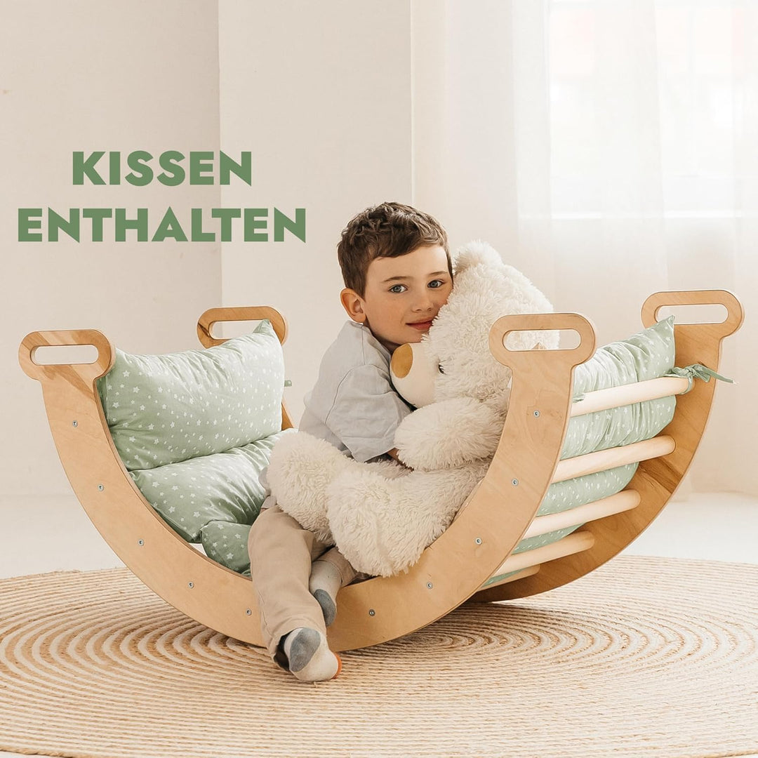 Goodevas Montessori Kletterdreieck Set | Klettergerüst Indoor Holz mit Dreiecksleiter, Bogen, Rampe,
