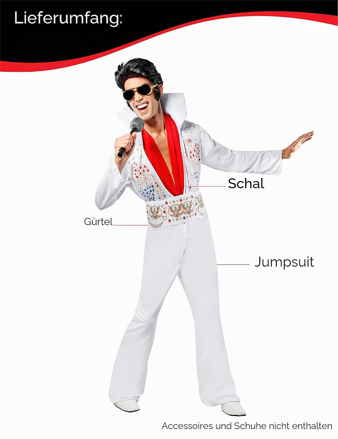 Vegaoo Schickes Elvis Presley-Kostüm für Erwachsene M Weiss/Opulenter Garten, M Weiss/Opulenter Gart