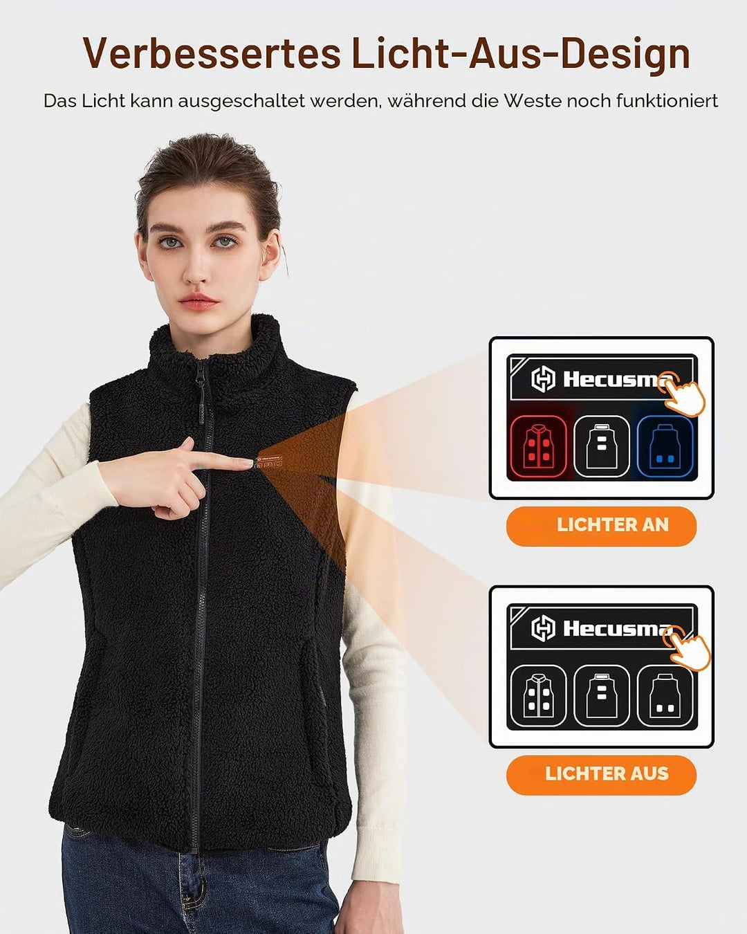 Flauschige Heizweste Damen mit 16000mAh 7.4V Powerbank inklusive, Sherpa Beheizte Weste Damen, Elekt