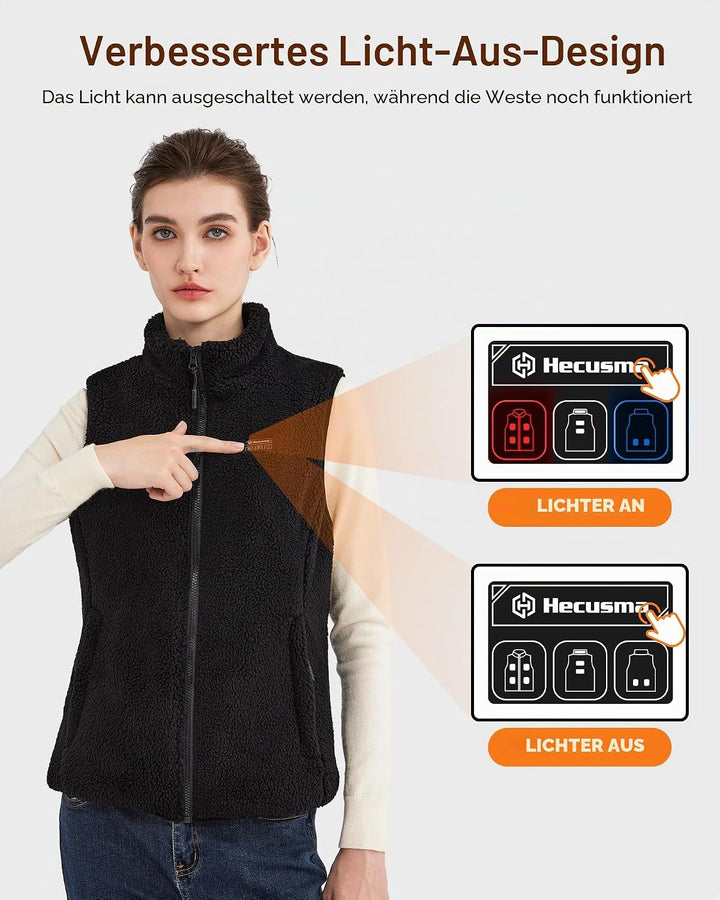 Flauschige Heizweste Damen mit 16000mAh 7.4V Powerbank inklusive, Sherpa Beheizte Weste Damen, Elekt