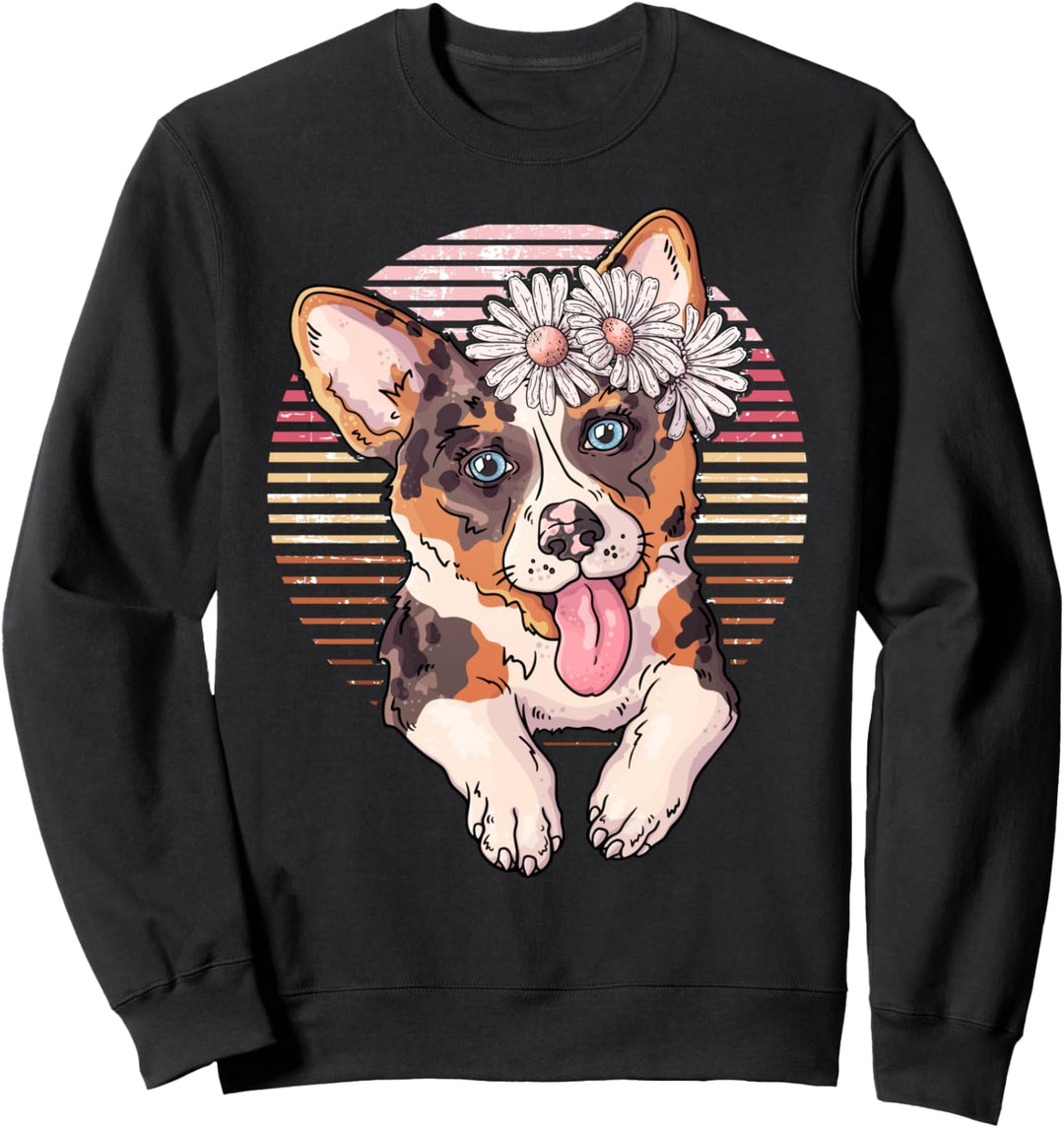 Süsser Corgi-Hund mit Gänseblümchen Frauen Mädchen Sweatshirt