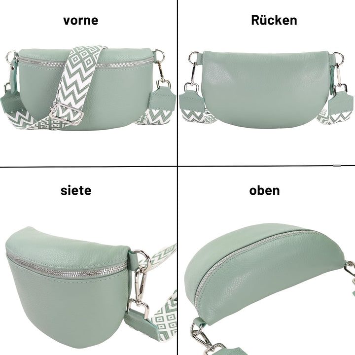 Blade Bauchtasche Damen Echtleder, stylische Gürteltasche Damen mit 2 gemusterten und Leder abnehmba