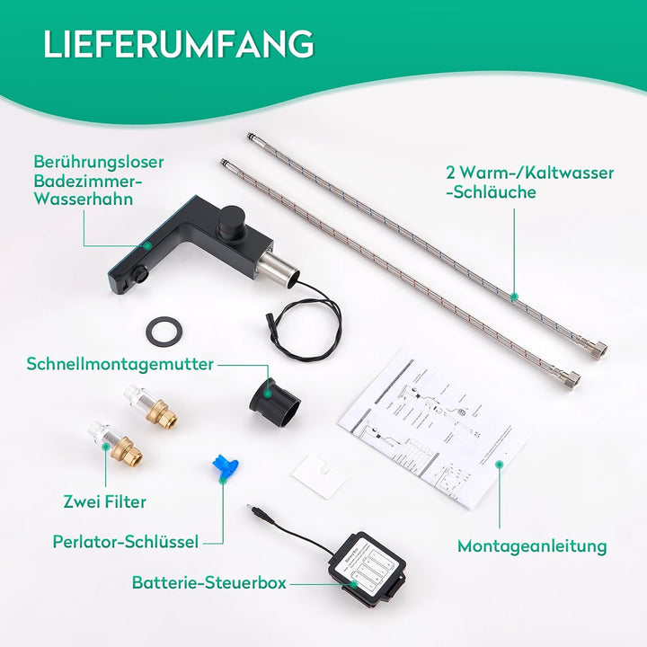 CREA Infrarot Sensor Wasserhahn Bad, mit Temperaturanzeige, Schwarz