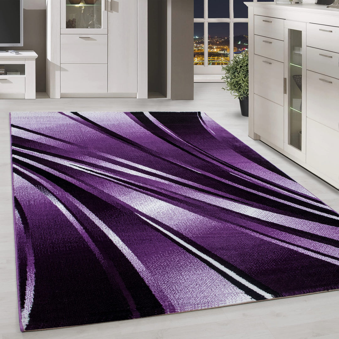 HomebyHome Teppich Wohnzimmer 80x150 cm Läufer Flur Lila Kurzflor Abstrakt Design - Teppich Schlafzi