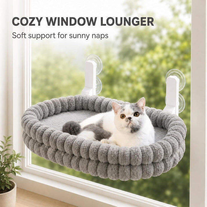 GOOGO Katzen Fensterliege mit Saugnäpfen, Wendbare Katzenhängematte, 90° Hochklappbar, Platzsparende