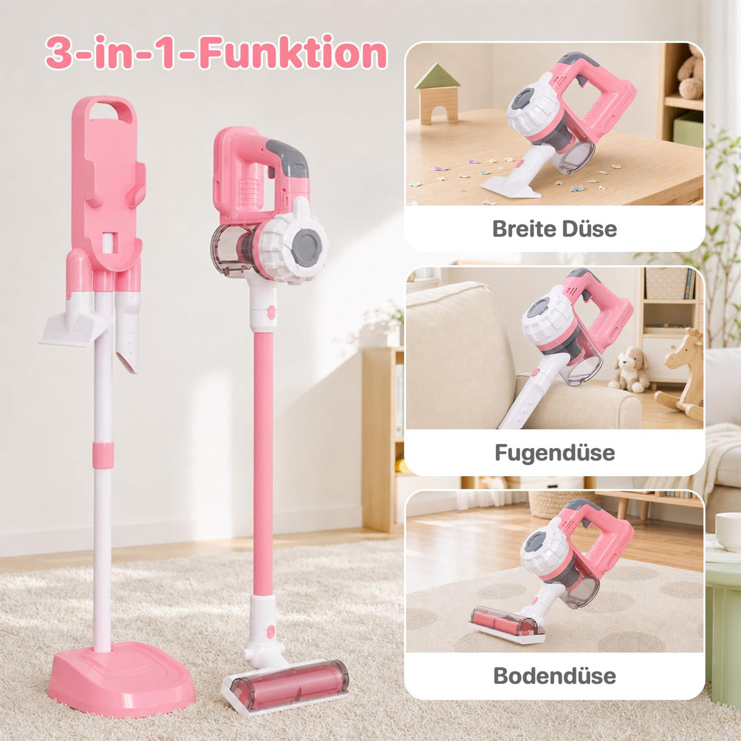 3-in-1 Kinderstaubsauger Spielzeug mit echter Saugfunktion Rosa, Rosa