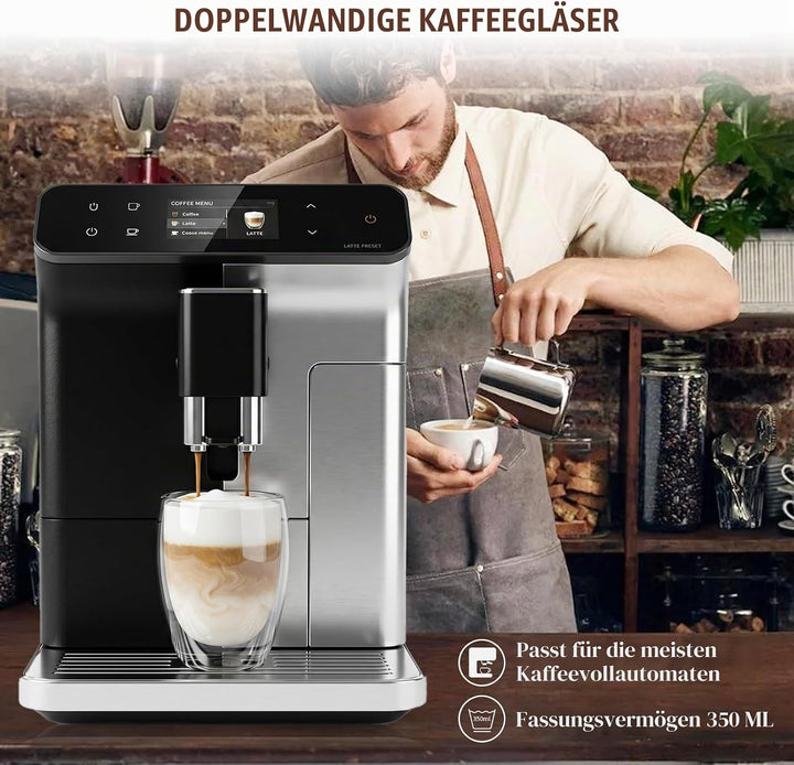 Latte Macchiato Gläser 6er Set, Cappuccino Tassen, 350ml Doppelwandiges Kaffeegläser, Schwebeeffekt,