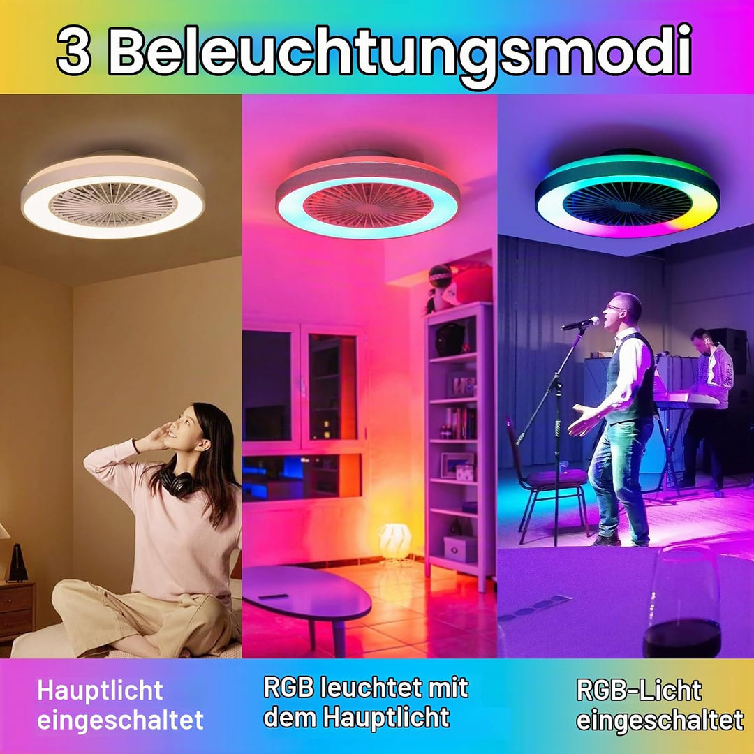 Deckenventilator mit Beleuchtung für Schlafzimmer, Ø48cm, Leise DC Motor 20W, Fernbedienung, 6-Gang,