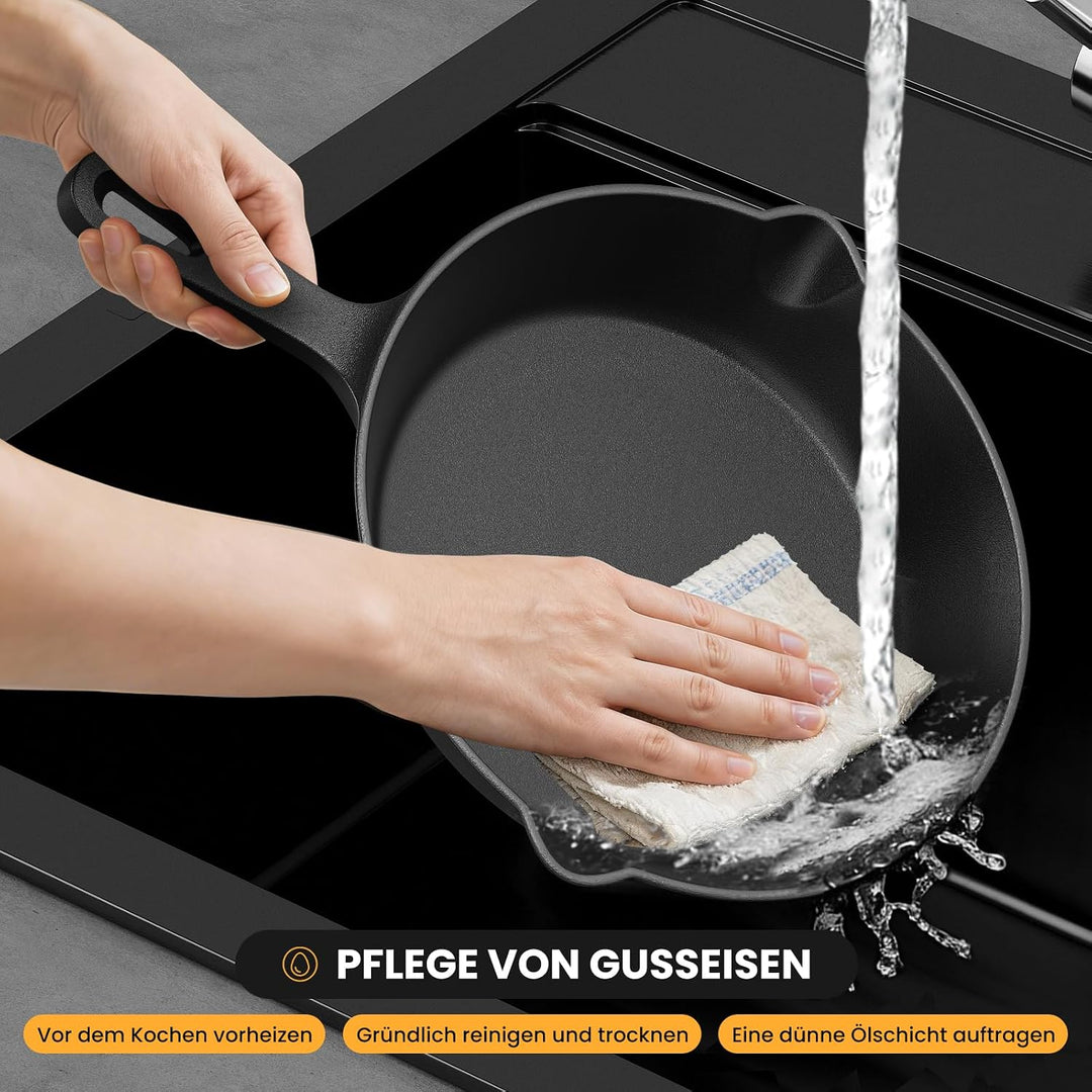 HOMELUX 20 cm Gusseisenpfanne, Eingebrannte Pfanne für Induktion 20cm, 20cm