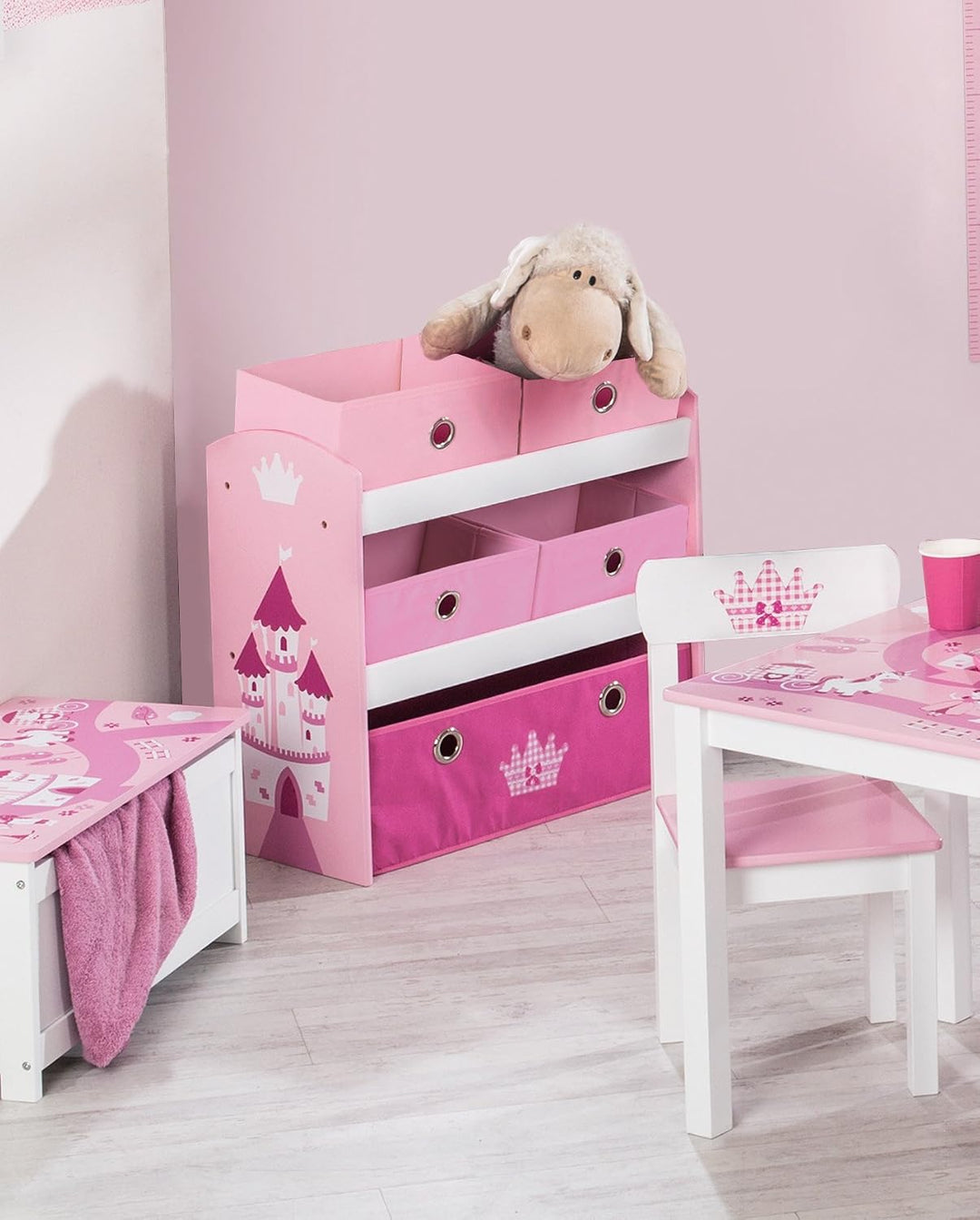roba Spielzeugregal Krone - Prinzessinnen Schloss Motiv - Spielregal für Kinderzimmer mit 5 Boxen au