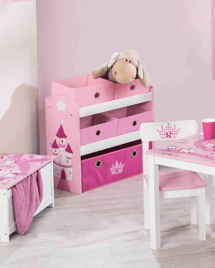 roba Spielzeugregal Krone - Prinzessinnen Schloss Motiv - Spielregal für Kinderzimmer mit 5 Boxen au