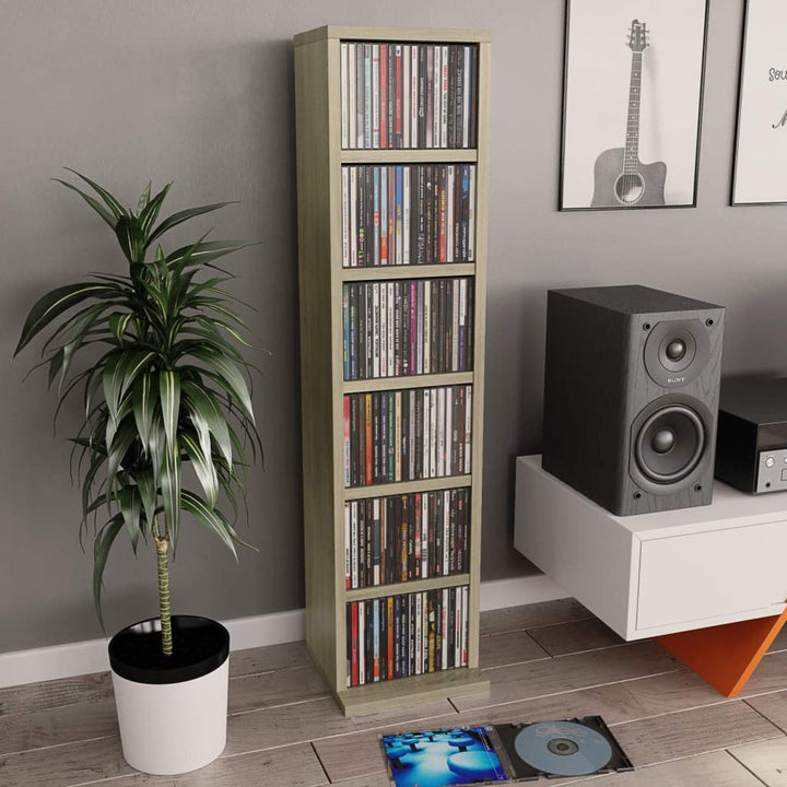 LAPOOH CD-Schrank, CD Regal, CD Ständer, DVD Regal, CD Rack, Regalständer, Regal Ständer, Sonoma-Eic