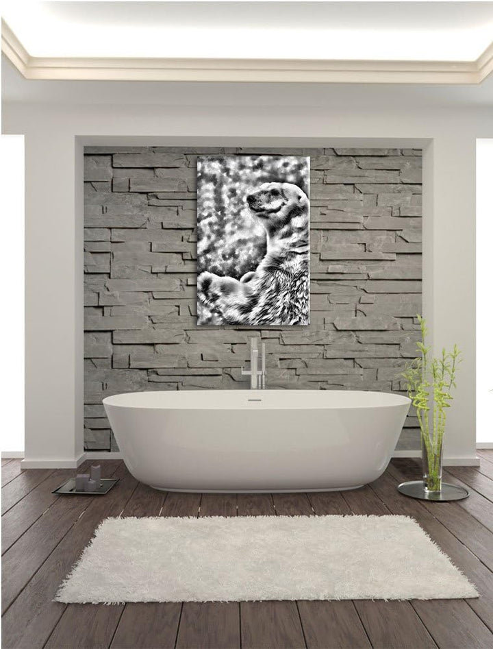 Pixxprint Monocrome, Stehender Eisbär, Format: 100x70 auf Leinwand, 100x70