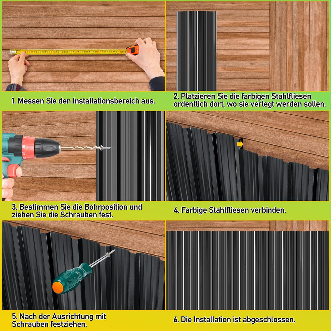 12x Trapezblech Profilblech 129 x 46 cm - 7 m²,Anthrazit Schwarz 129x46cm (12 Stück), Schwarz 129x46