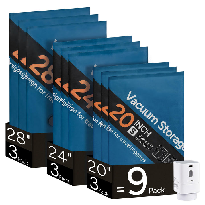 travel inspira Vakuumbeutel für Kleidung mit Kabelloser Vakuumpumpe, 9er Set Vakuumbeutel Reise, Oxf