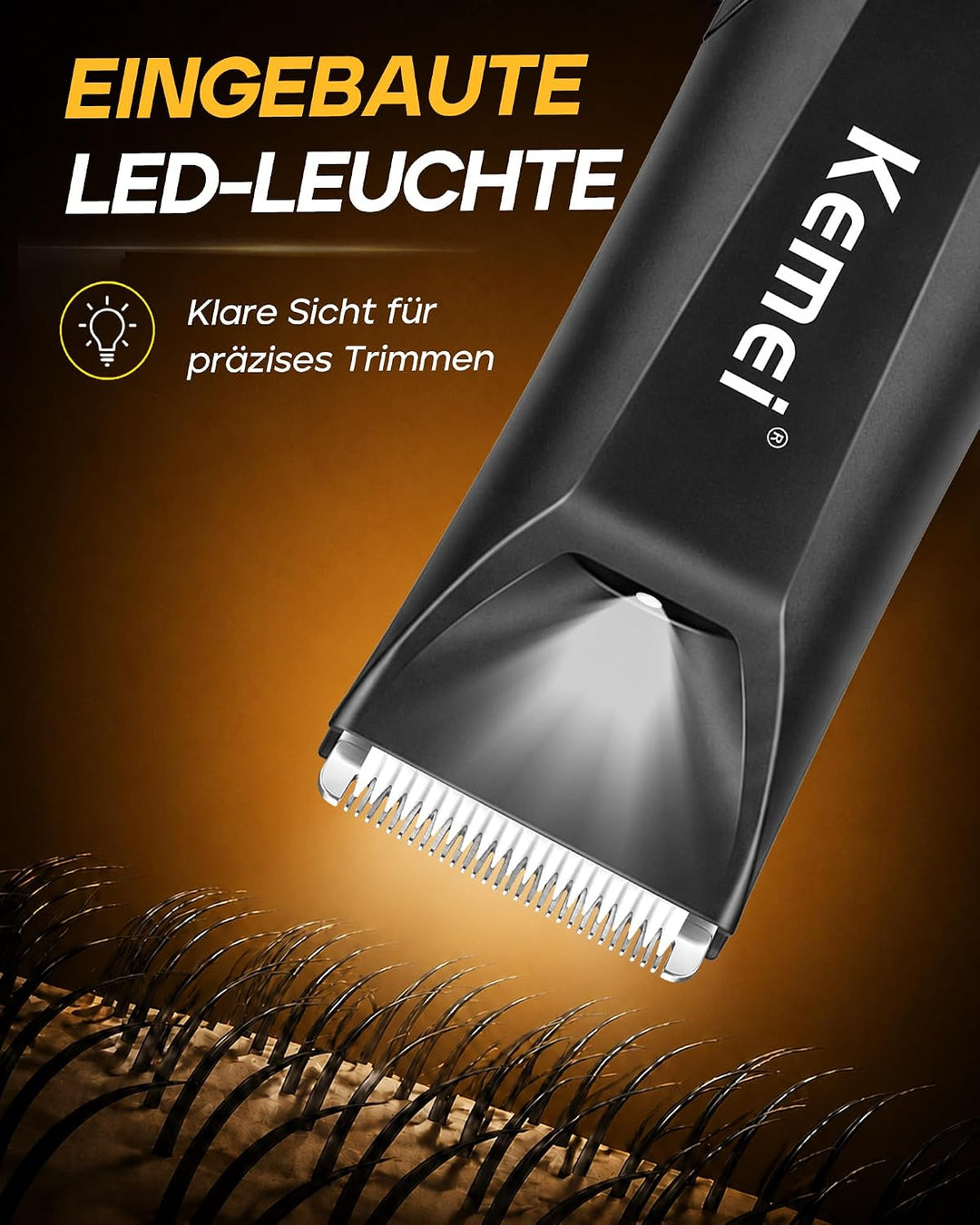 KEMEI 3208 Körperhaartrimmer Herren, Keramikklinge, 5000 U/min, Schwarz