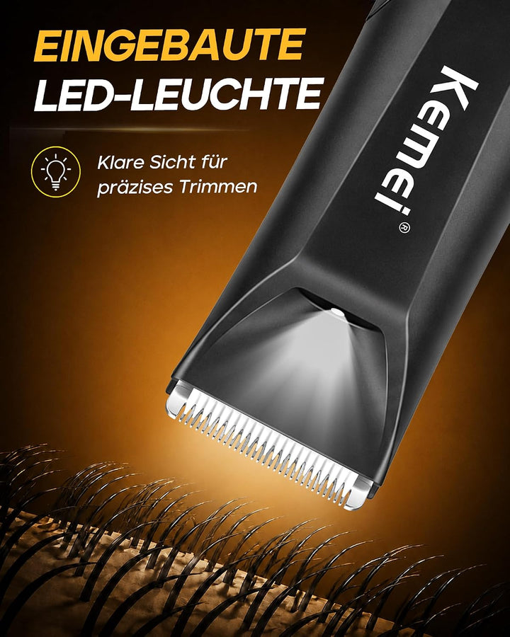KEMEI 3208 Körperhaartrimmer Herren, Keramikklinge, 5000 U/min, Schwarz