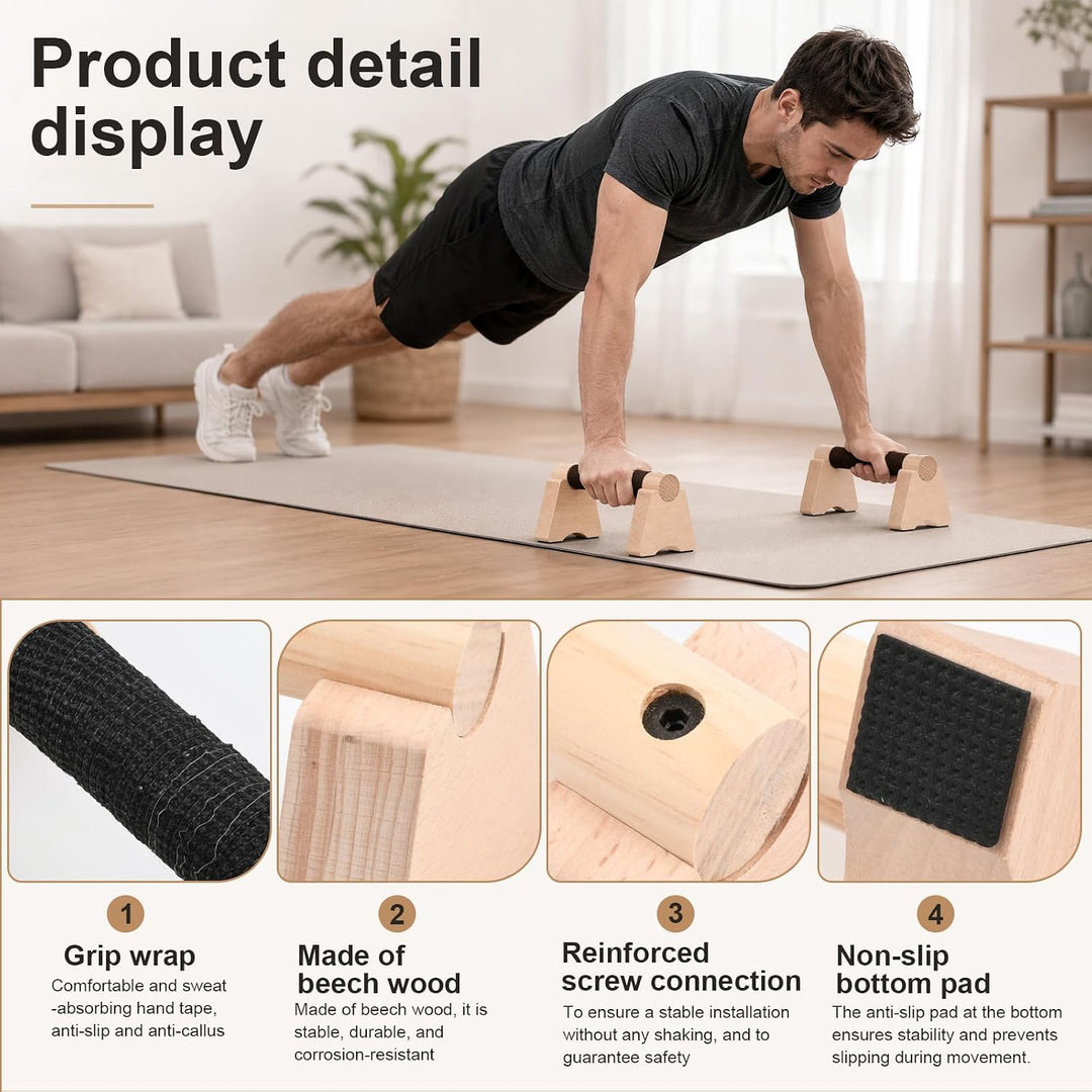 2er Liegestützgriffe aus Holz, 25cm Handstand Griffe inkl. Grip-Tape