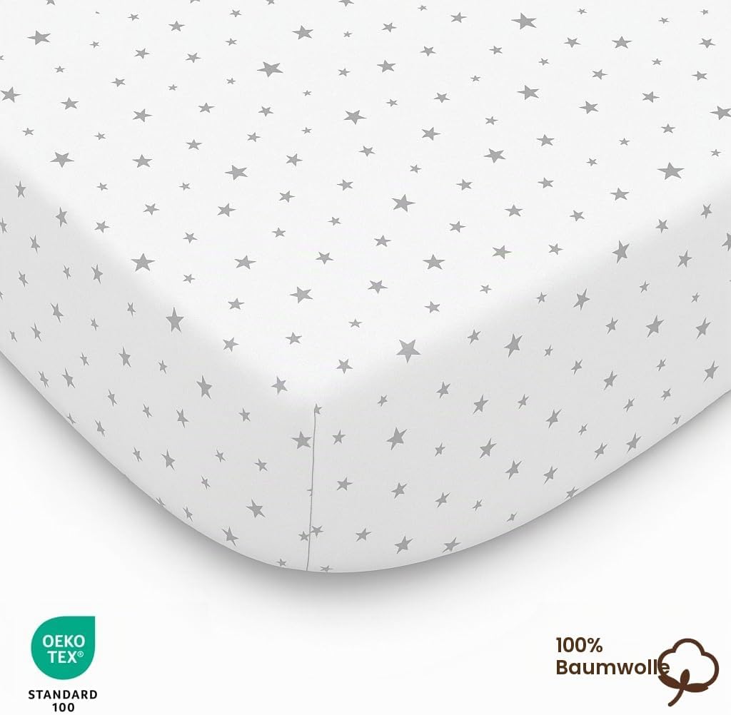 2X Baby Spannbettlaken – 100% Baumwolle, Weich &amp; Atmungsaktiv – Set 2X - Kompatibel mit Chicco &amp; Kin