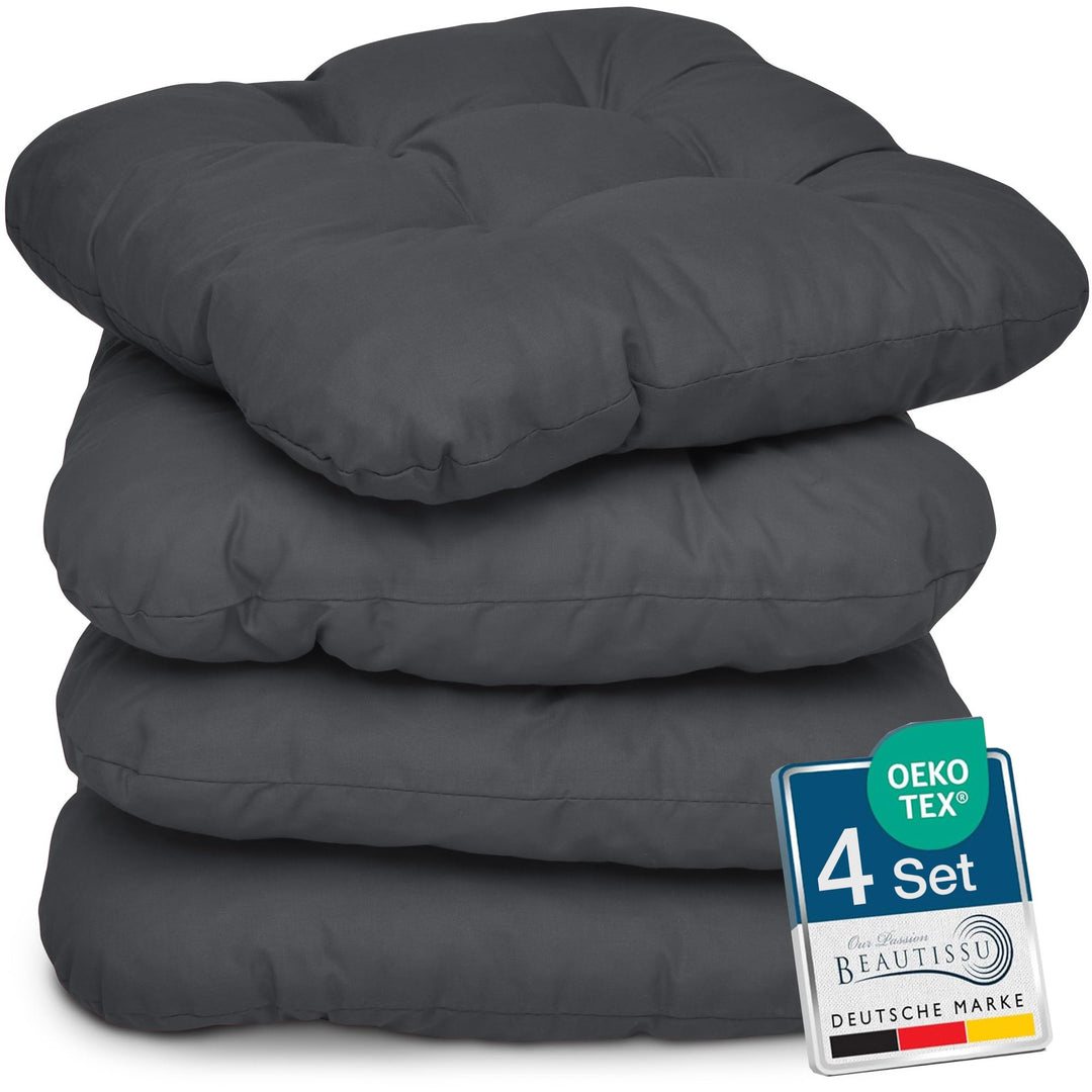 Beautissu 4er Set Sitzkissen 40x40 cm Lisa Anthrazit - weiche Indoor &amp; Outdoor Kissen mit 8cm Schaum