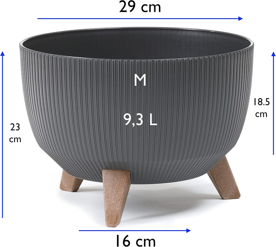 MELTOM Blumentopf Schale mit Füssen Einsatz Kräutertopf Übertopf Pflanzschale Eco Recycled (Anthrazi
