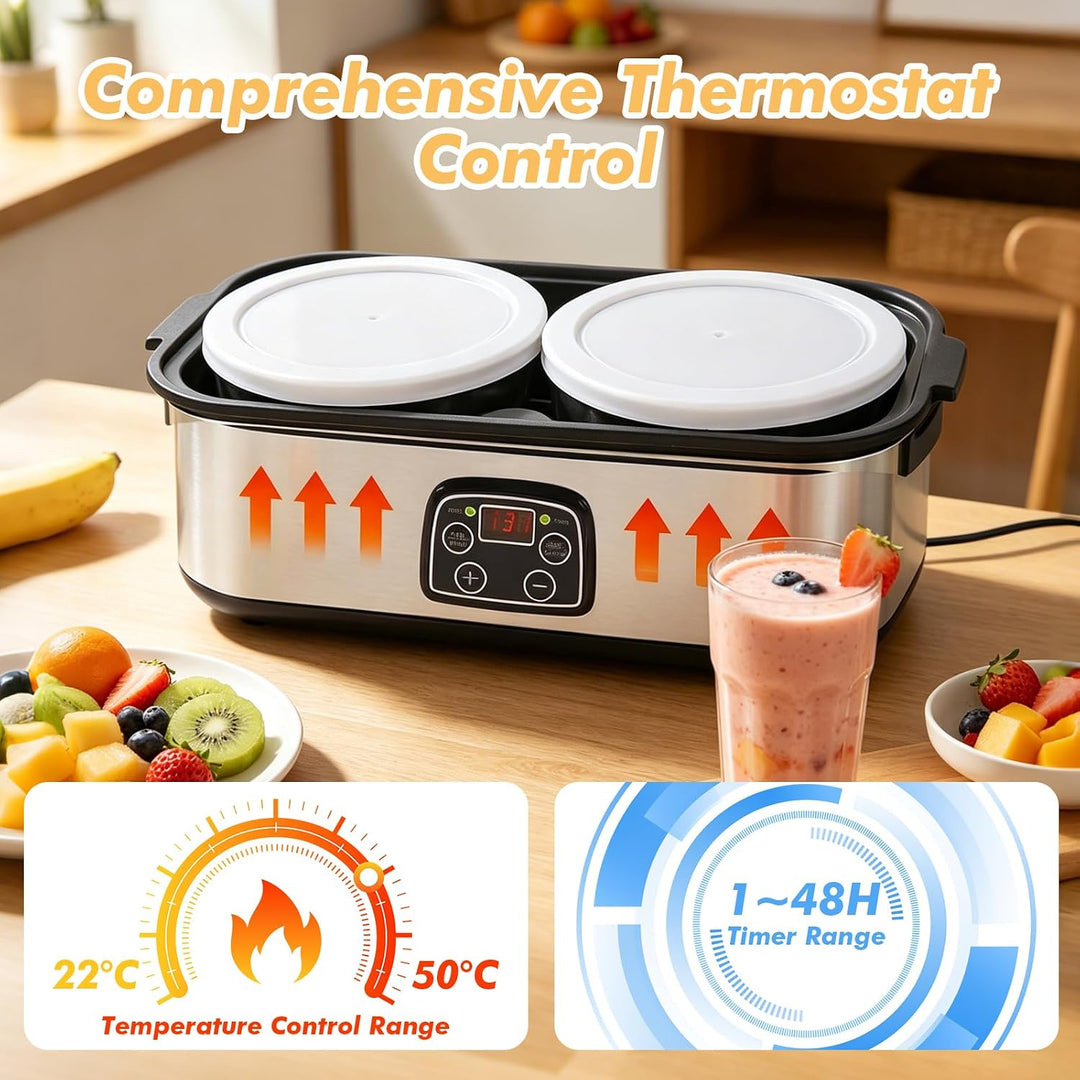 Joghurtbereiter 2L Joghurtmaschine mit 2 Gläsern Automatischer Joghurt Maker mit Temperatursteuerung