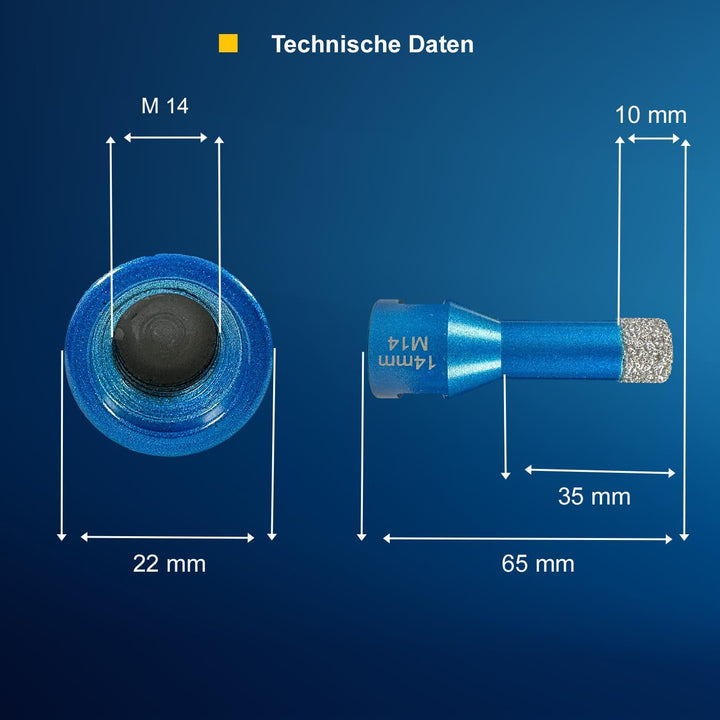 EDW Diamant Fliesenbohrer 14 mm x M14, Fliesenbohrkrone für Fliese, Wandfliese, Feinsteinzeug, Natur