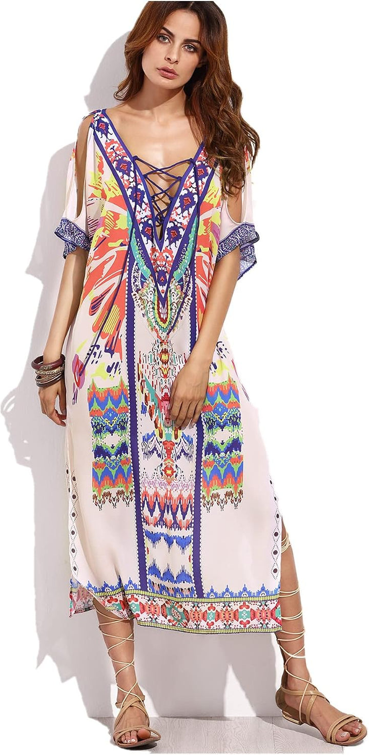 Merciy Boho Damen Strandponcho Sommer Kleid Überwurf Kaftan Strandkleid Bikini Tunika Cover Up (Misc