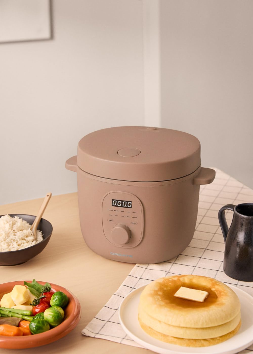 CREATE Rice Cooker Studio, elektrischer Reiskocher, 3 l, Mokka, programmierbar bis 24 Stunden, mit D